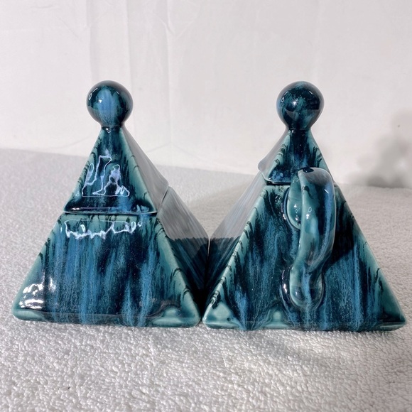Handmade Blue Glaze Ceramic Pyramid Cream And Sugar Containers - Picture 5 of 11